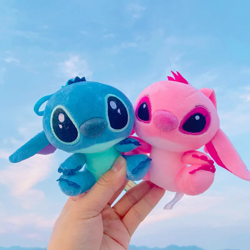 12cm Disney Lilo & Stitch Plush Keychain Anime Cartoon Backpack Pendant Doll Stuffed Peluches Toys Decoration Kids Birthday Gift