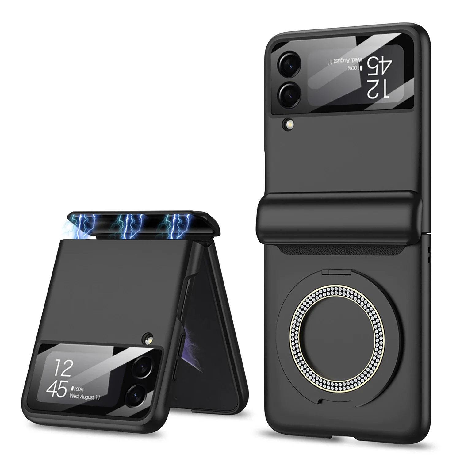 

For Samsung Galaxy Z Flip 4 Case Matte All-Inclusive Folding Hinge Ring Bracket Magnetic Wireless Charging Film Shockproof Cover