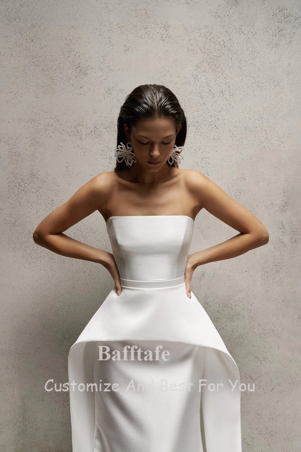 Bafftafe Customized Soft Satin Wedding Dresses Mermaid Arabric Long Bridal Gowns Formal Party Bride Wedding Photography Dress