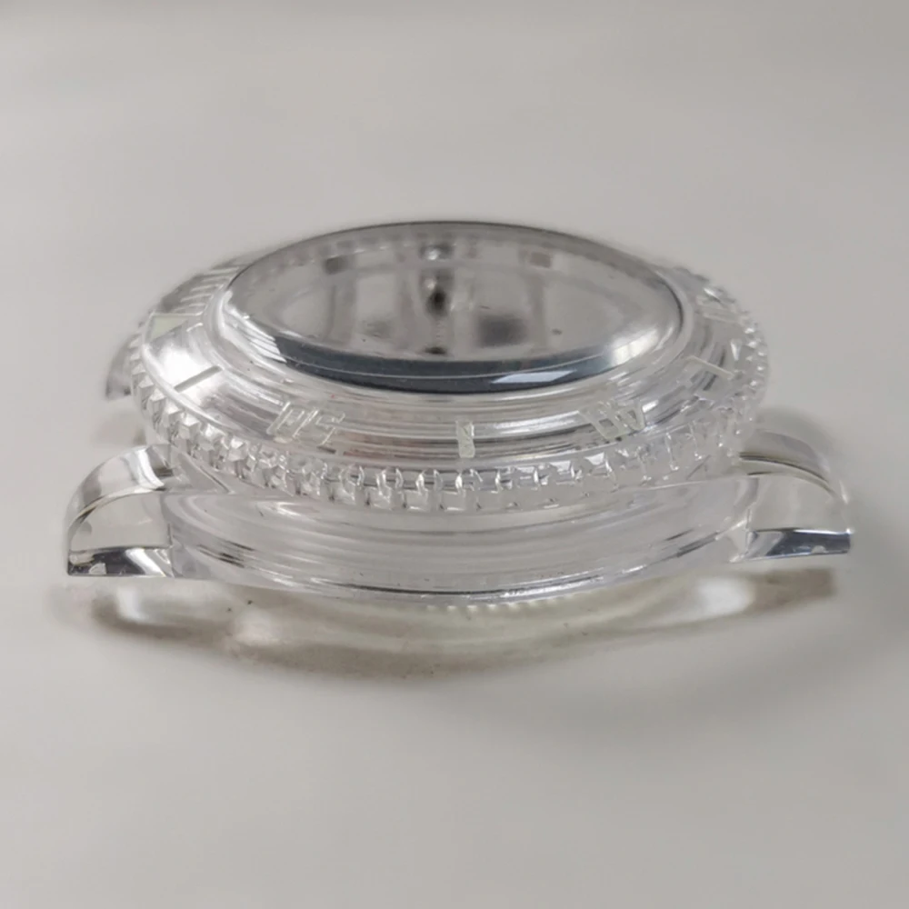 40mm Transparent Plastic Case Acrylic Mirror Green Luminous Watch Case for 8215 8200 821A and Mingzhu 2813 Automatic Movement