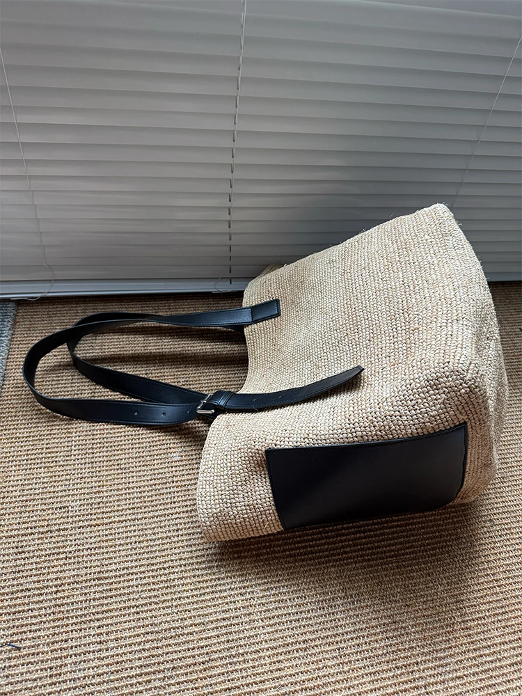 Straw Weave Beach Bag For Women Luxury Designer Handbag Purse 2025 New In Casual Vacation Large Capacity Tote Underarm Shoulder