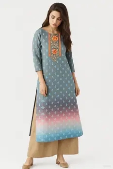 Muslim Kurtta Casual Dress Middle Eastern Straight Casual Ethnic Slit hem Mandarin Peacock National Style Caftan Turkish Abaya