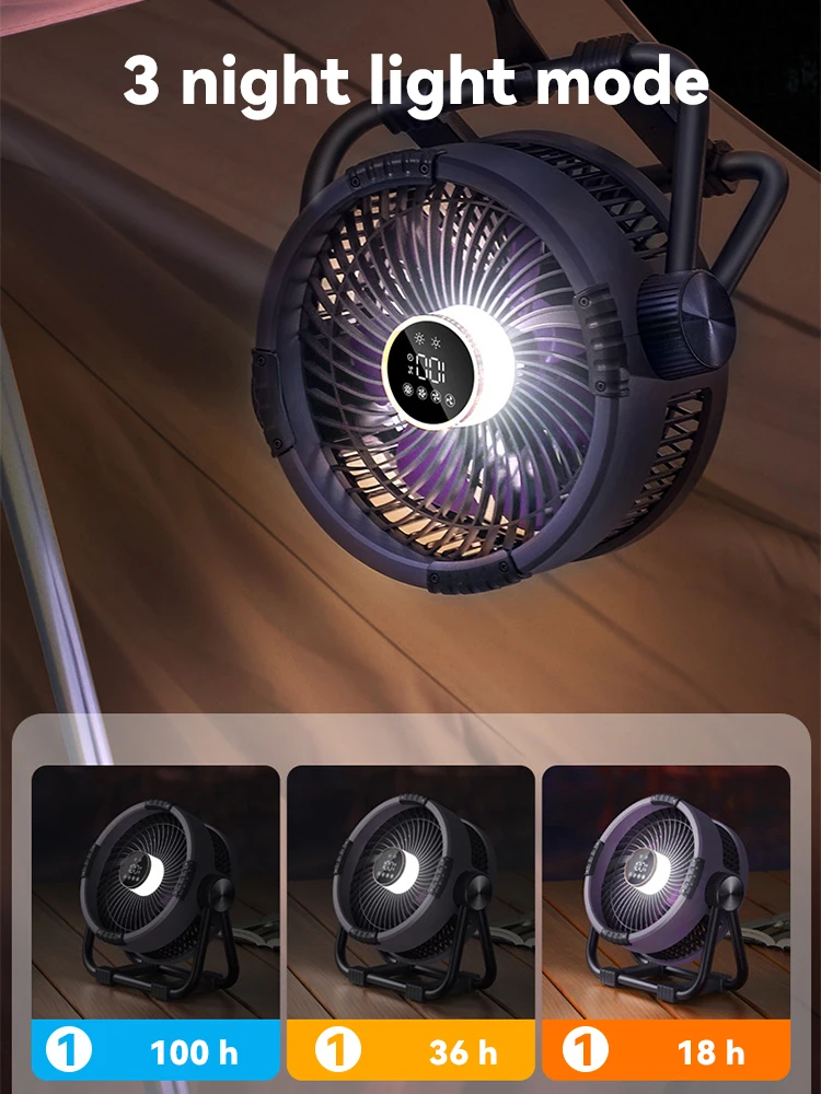 Outdoor Fan Camping Fan Light 20000mAh Rechargeable Portable 4 Speeds Adjustment Wireless Tent Ceiling Fan Lantern With Hook