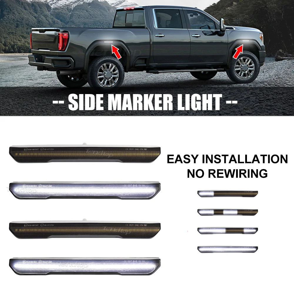 

for GMC Sierra 2500HD 3500HD Pickup 2020-2024 Smoked Len Dynamic White LED Front Rear Fender Packing Lamp Side Marker Light