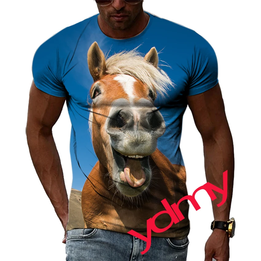

Summer Leisure Happy Horse Pattern Men's T-shirt Hip Hop 3D Print Personality Rod Neck Short Sleeve Tops Fashion Clothes