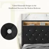 Queen Bed Frame with Led Lights, Charging Station & Storage Shelf Headboard, Diamond Tufted, Black Velvet Upholstered Bed Frame 4