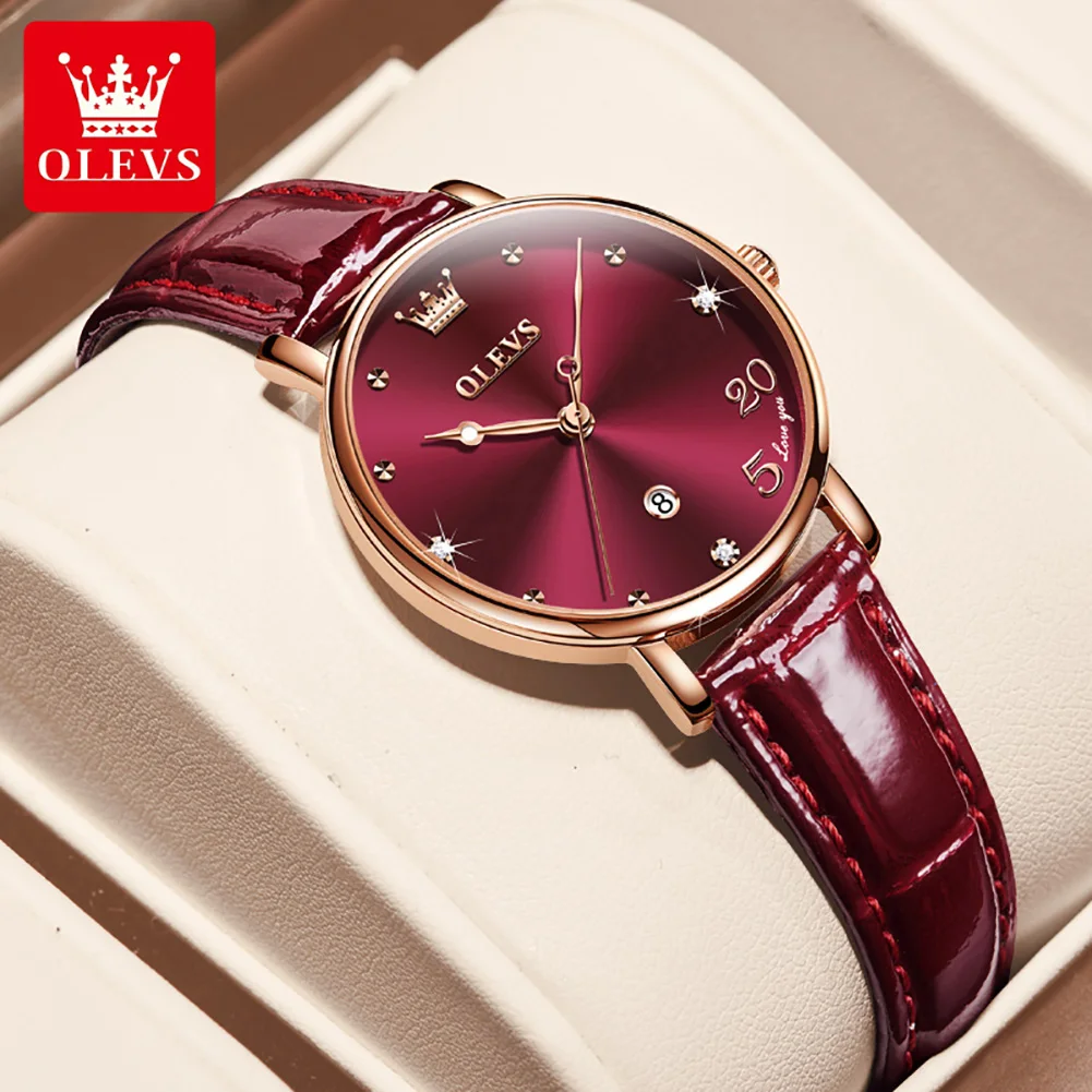 OLEVS Fashion Quartz Watch for Womens Watches Top Brand Luxury Leather Waterproof Simple Ladies Wristwatches Relogio Feminino