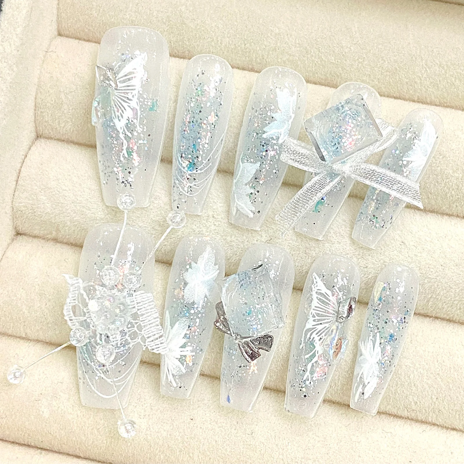

Butterfly False Nails Handmade Glitter Butterfly Wearable Nails for Girls Women Decoration Nail Art
