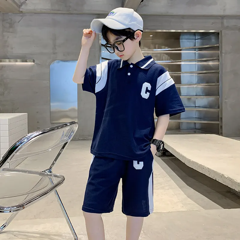 

Toddler Boys Korean Suit Summer Kids Short Sleeve Top + Shorts 2pc Sports Casual Outfits for Teen Boy Clothing Sets 2 To 14Years