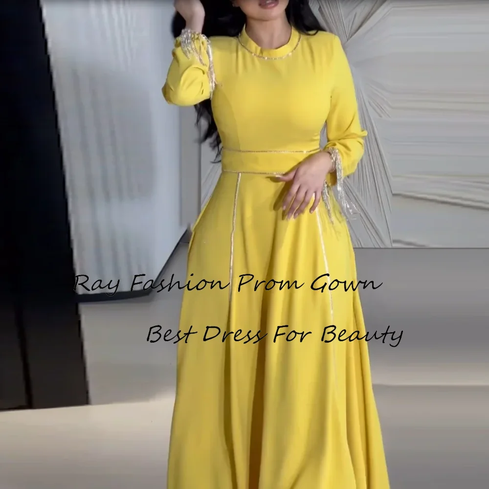 

Ray Fashion A Line Evening Dress High Neck Full Sleeves With Tassel Beading For Women Formal Occasion Saudi Arabia فساتين سهرة