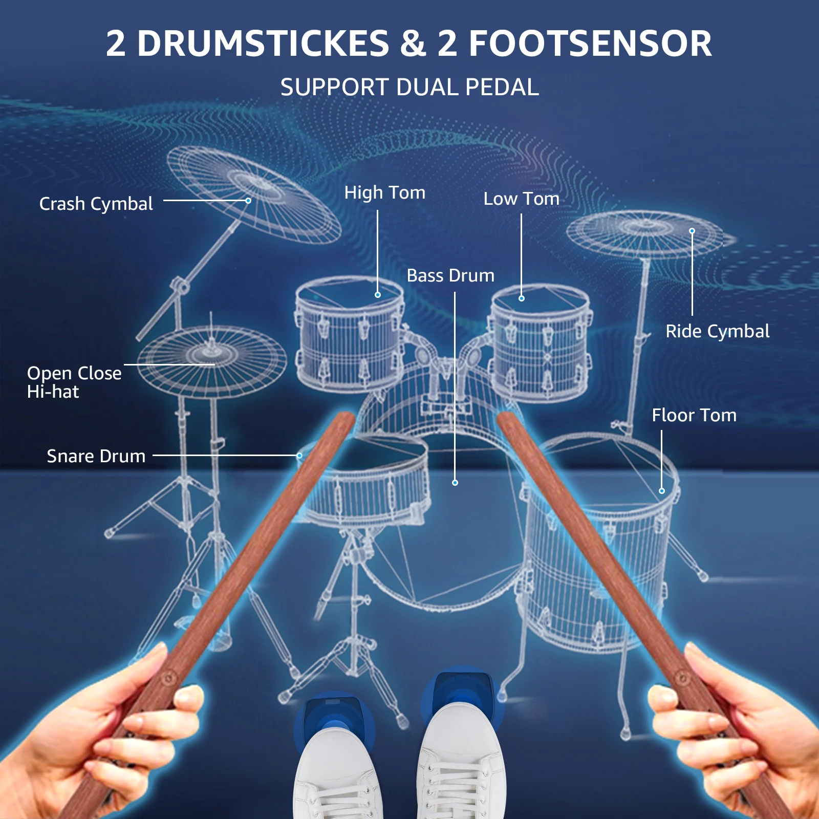 AeroBand PocketDrum 2 PLUS Somatosensory Digital Electronic Air Drum Stick  Set Drumsticks & Foot Pedals & Bluetooth Adapter