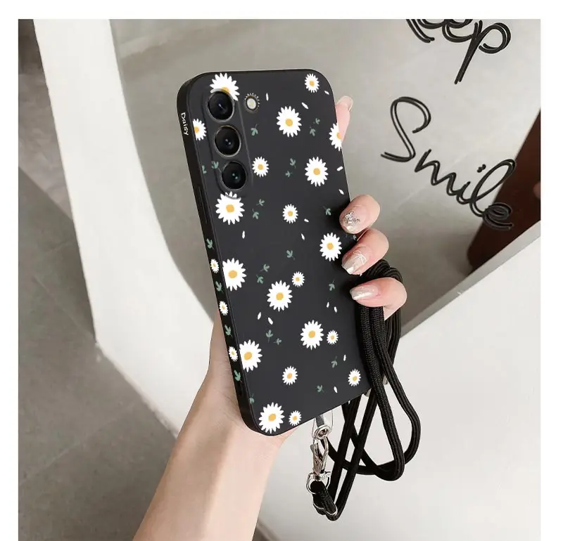 S23 Sonnenblumen Lanyard Silikon Telefon Fall Für Samsung S23 S23 Plus S23 Ultra S23FE S24 S24 Plus S22 S22 Plus s21FE S20 Abdeckung – Detail 7