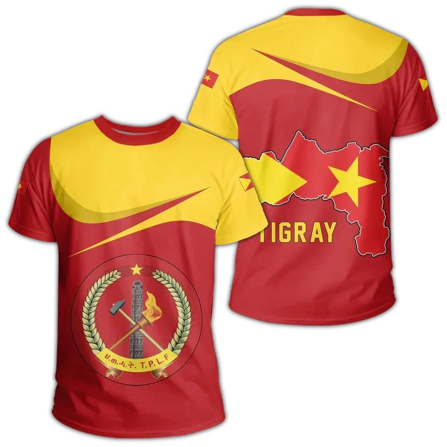 Фото Летняя новая футболка Tigray с активным флагом страны с 3D принтом, Высококачественная Летняя Повседневная Свободная футболка с круглым вырезом для мужчин и женщин №3