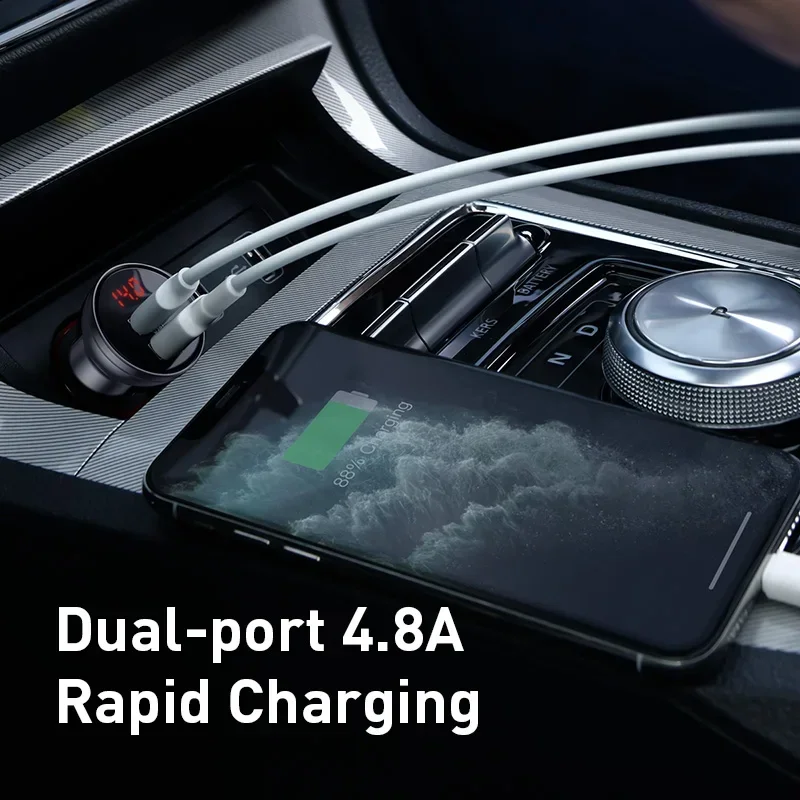 Phone Charger Adapter Phone Charger Car Charger Car Phone Charger Baseus 24W USB Car Charger for Phone 4.8A Fast Mobile Phone Charger Adapter for Huawei Xiaomi with LED Display Car