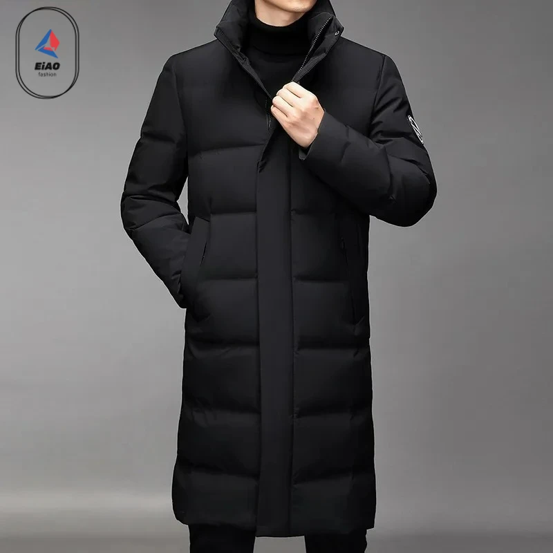 Eiao 2026 New Winter Men Down Jacket Korean Brand Stand Collar Long White Duck Down Padded Coat Street Ski Windproof Warm Puffer