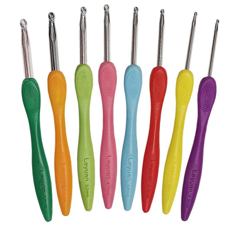 Crochet Needles 8pcs Crochet Hook 2.5-6.0mm Aluminum Crochet Needles With Colorful Soft Rubber Grip Cushioned Handles Knitting Needles