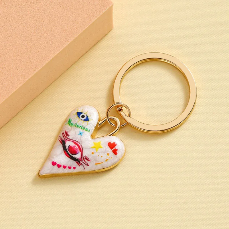 Mode Abstrakte Kunst Stil Herz Schlüsselbund für Frauen Persönlichkeit Emaille Auge Blume Herz Schlüssel Ring Tasche Auto Schlüssel Dekoration Jewely – Detail 20