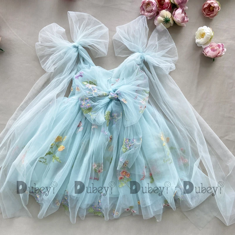 Baby Floral Bow Sleeveless Summer Dress - Embroidered Ballerina Tutu Outfit