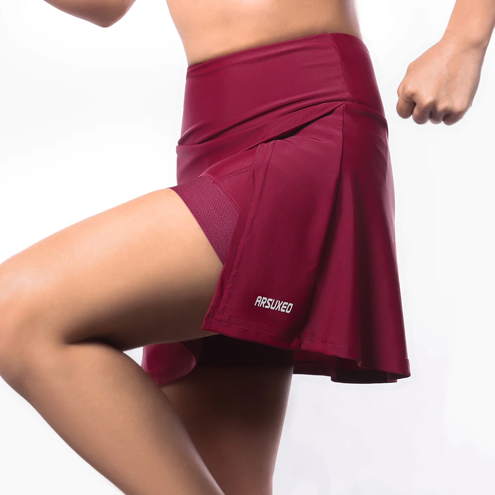 ARSUXEO Women's Cycling Shorts Bicycle Summer Casual Workout Padded Pockets Tennis Golf Culottes Yoga Fitness Shorts Skirts D315