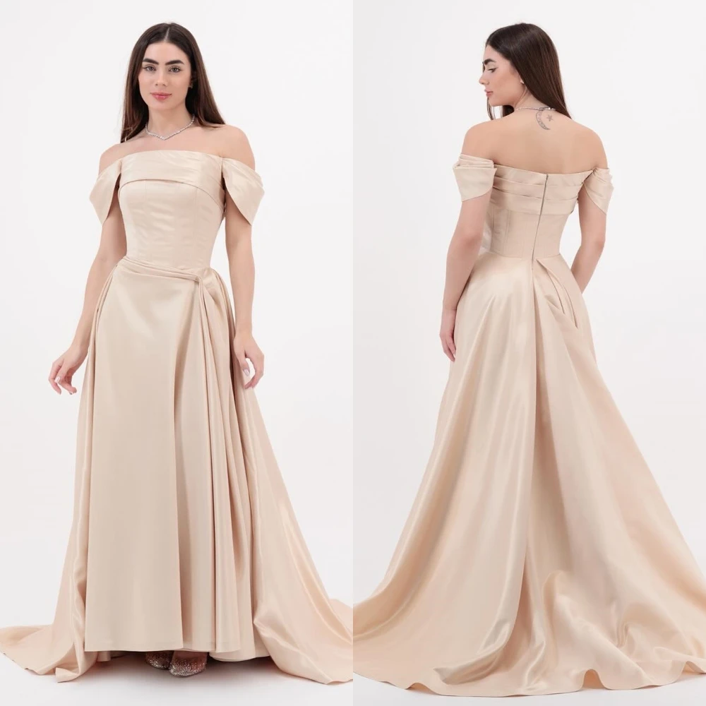 Jiayigong  Satin Draped Pleat Wedding Party A-line Off-the-shoulder Bespoke Occasion Gown Long Dresses