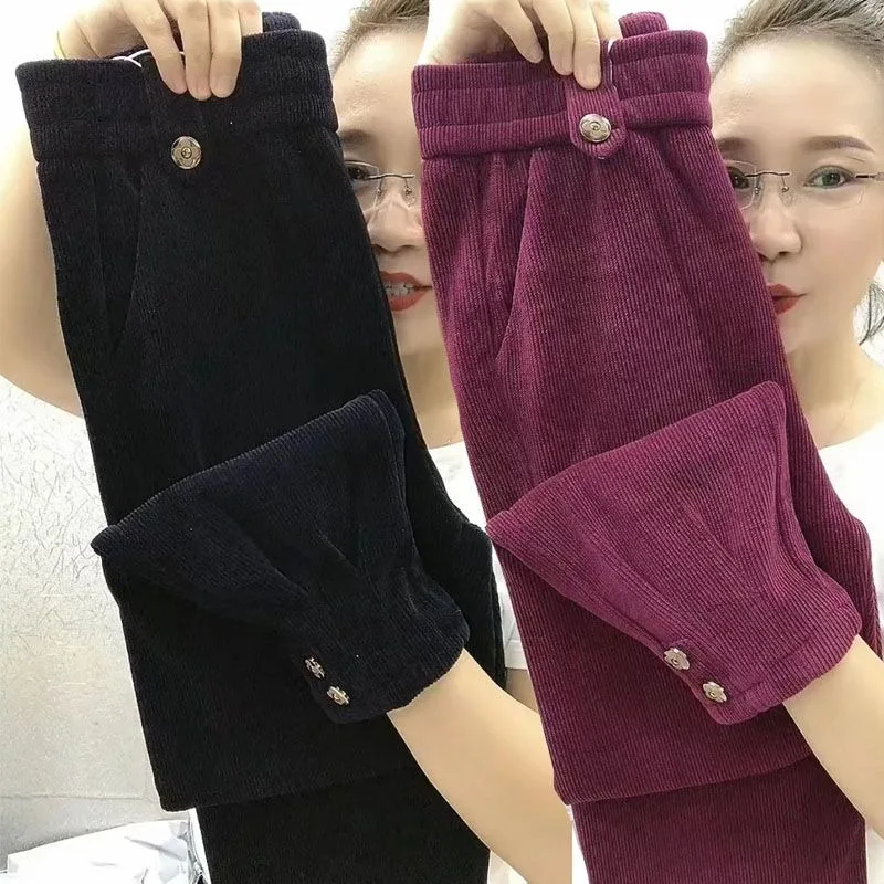 2023 Autumn Winter New Fleece Thick Fleece Casual Pants Loose Thin Fashion All-in-one High-waisted Martin Long Pants Women