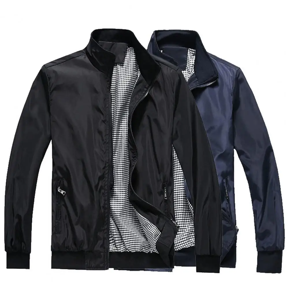 

Bomber Jacket Men Solid Casual Spring Autumn Outerwear Mandarin Sportswear Long Sleeve Business Mens Jackets for Male Coats