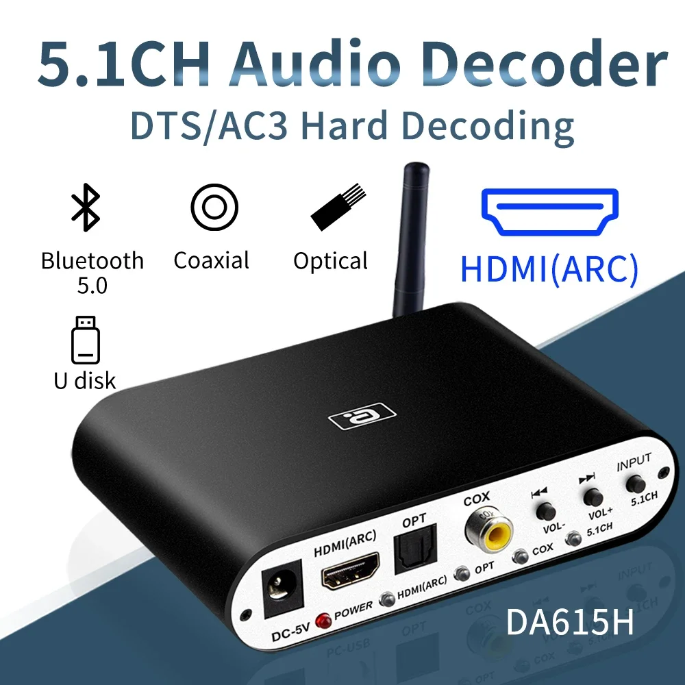 

AYINO 5.1/2.0CH Wireless Bluetooth Reciever DAC Audio Decoder Adapter Optical Coaxial U play ARC DTS AC3 HDMI Converter