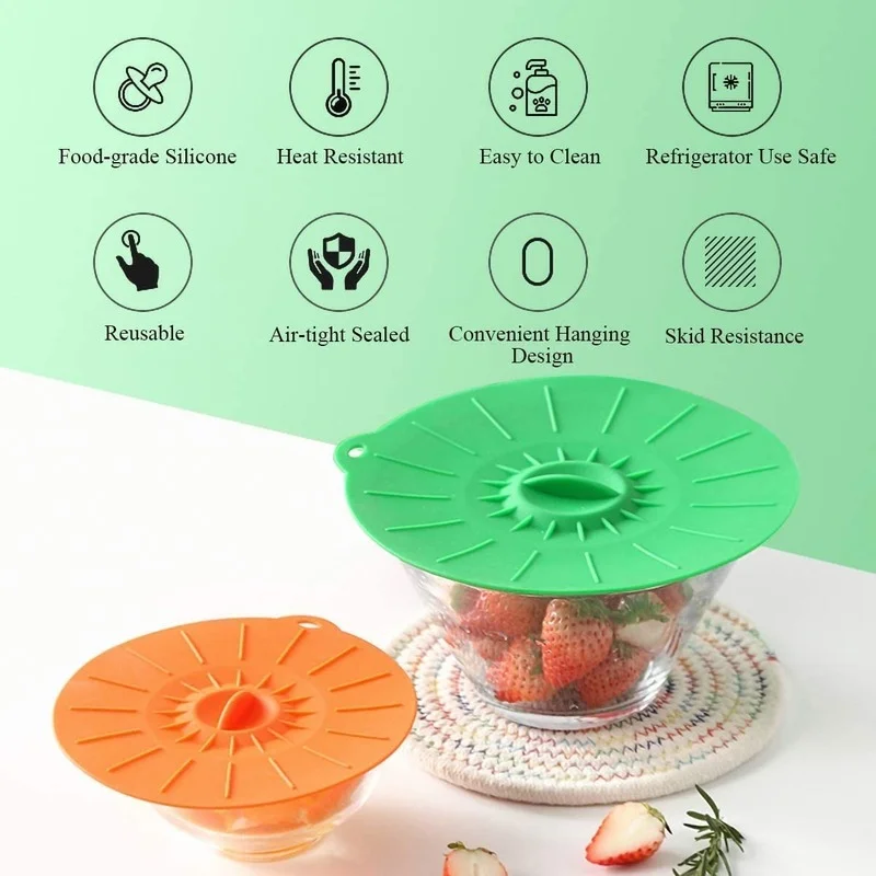 Silicone Suction Lids Cover Set Reusable Food Covers For Bowls Pan Pots Microwave Dishwasher Fridge Freezer Safe 5 Pieces silicone covers bowl cover silicone pot lid