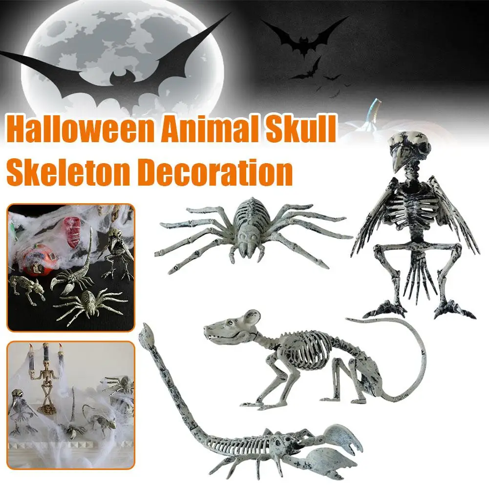

Halloween Bat Spider Skeleton Plastic Scary Bones Movable Animal Model Halloween Party Decoration For Home Haunted House Pr Z8Z6