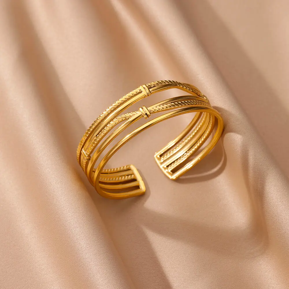 Stainless Steel Bangles Geometric Open Cuff Bracelet