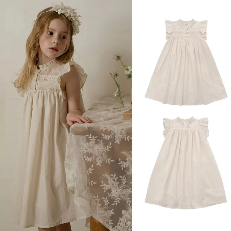 

Baby Girl Princess Cotton Ruffles Dress Fly Sleeve Infant Toddler Child Elegant Pleated Lace Vestido Summer Baby Clothes 18M-12Y