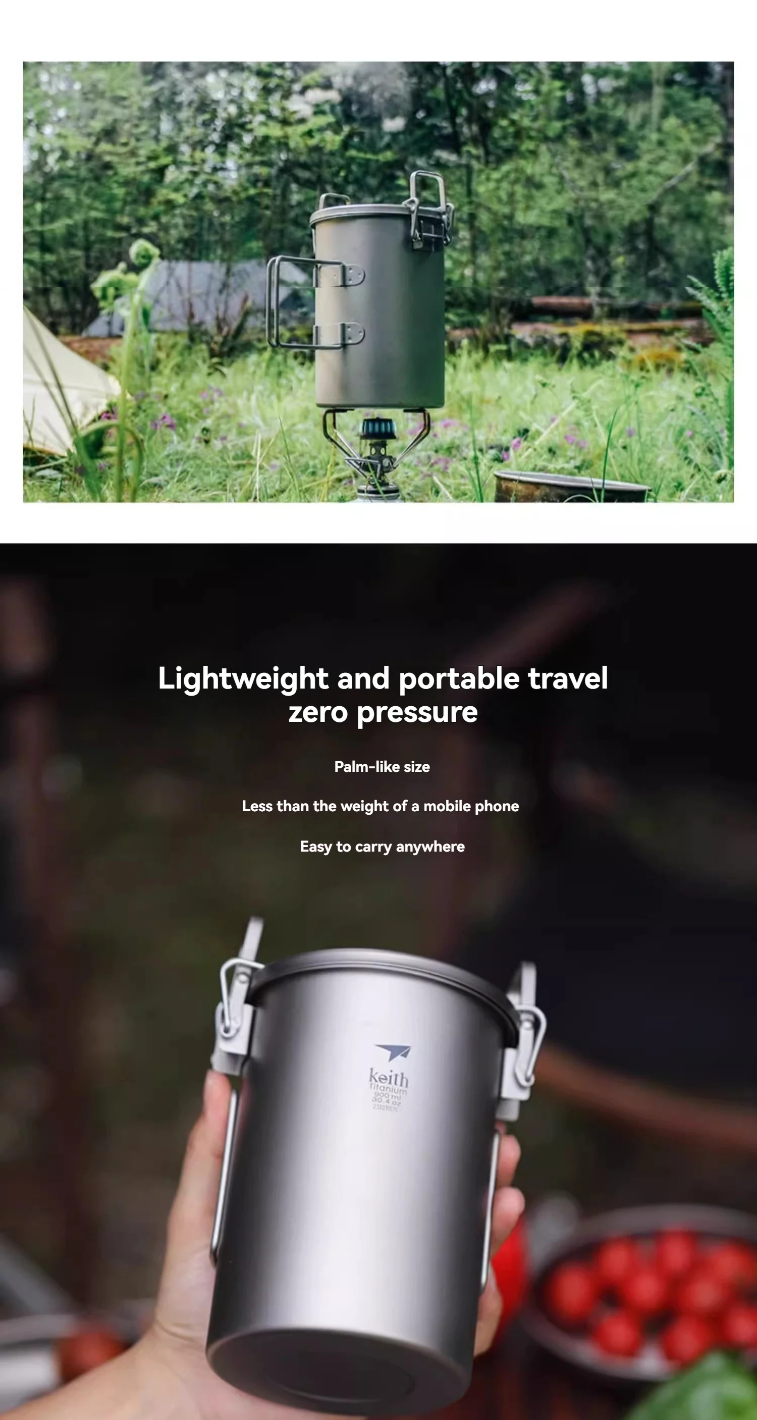 Description Picture 3 of itemKeith Outdoor Pure Titanium Cooking Stew Pot Camping and Picnic Supplies Rice Stew Soup Set Pot Utensils Rice Cooker