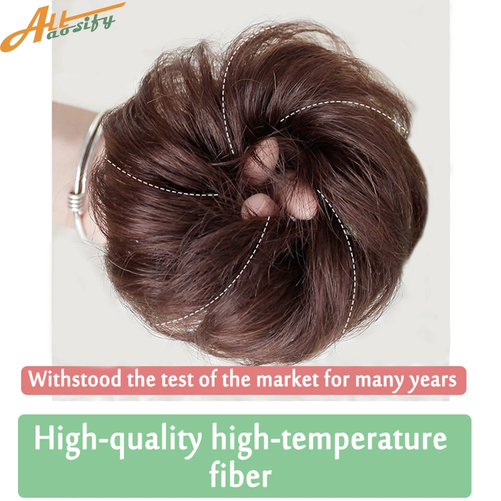 Allaosify Synthetic Hair Bun Women's Natural Curly Messy Bun Hairpieces Hair Extensions Pink Red Black Chignon With Rubber Band