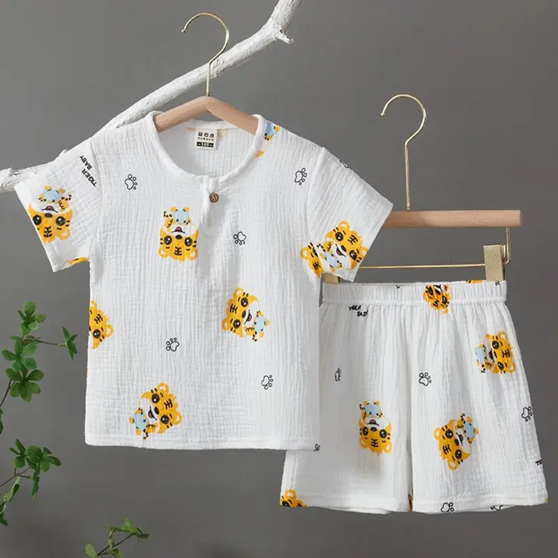 

2Pcs Cute Print Baby Summer Outfits Toddler Cotton Tee Pant Clothes Sets Children Casual Thin T Shirt Shorts Kids Pajamas Suits