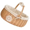 Wicker Storage Basket Metal Shopping Fruit for Kitchen Picnic Foldable Woven Decorative Tray 2