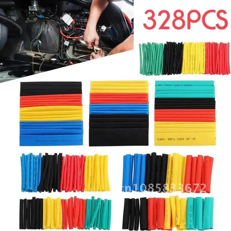 

328pcs New Low Voltage Thermal Casing Wire Cable Polyolefin Insulation Sleeving Assorted Heat Shrink Tube Kit Shrinking 2:1