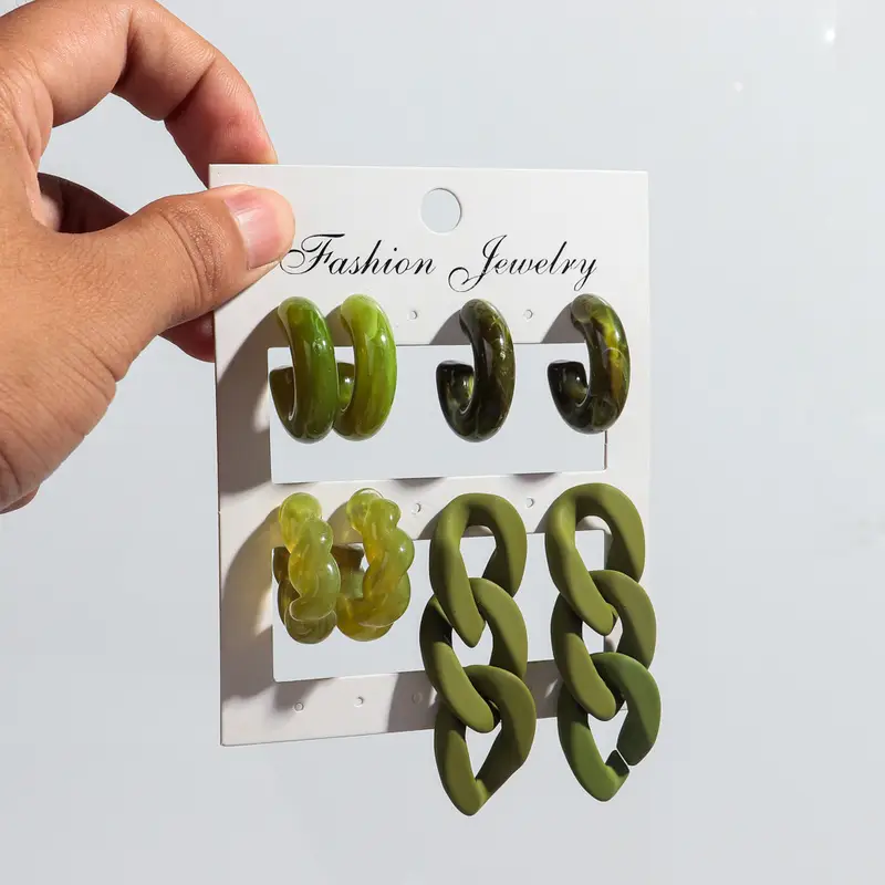 New 8pcs Colorful Circle Acrylic Hoop Earring for Women Korean Fashion Geometric Chain Drop Earrings Vintage Jewelry Sets Gifts - Image 9