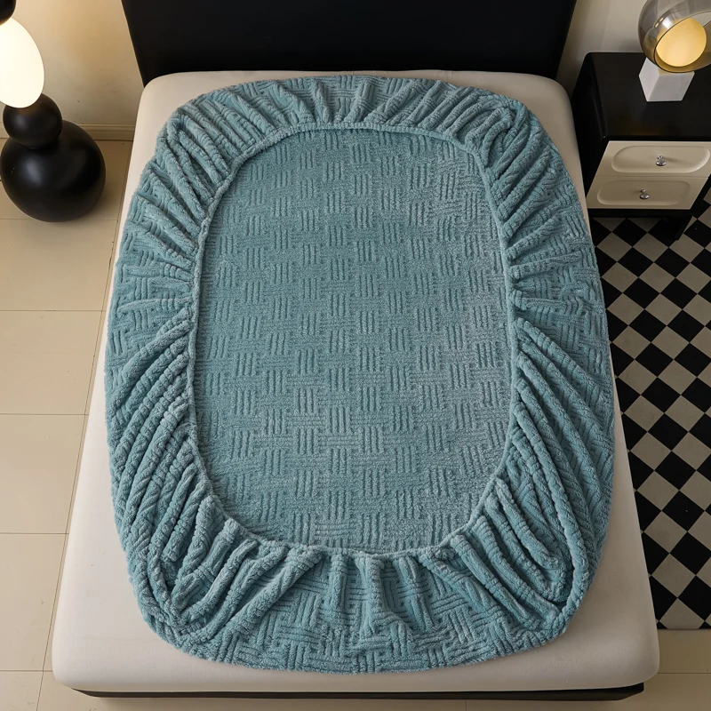 1pc Jacquard Spannbetttuch Geprägte Samt Matratzenbezug Weiche Winter Wärme Bettwäsche Europäischen Hause Matratze Schutz Bettdecke – Detail 19