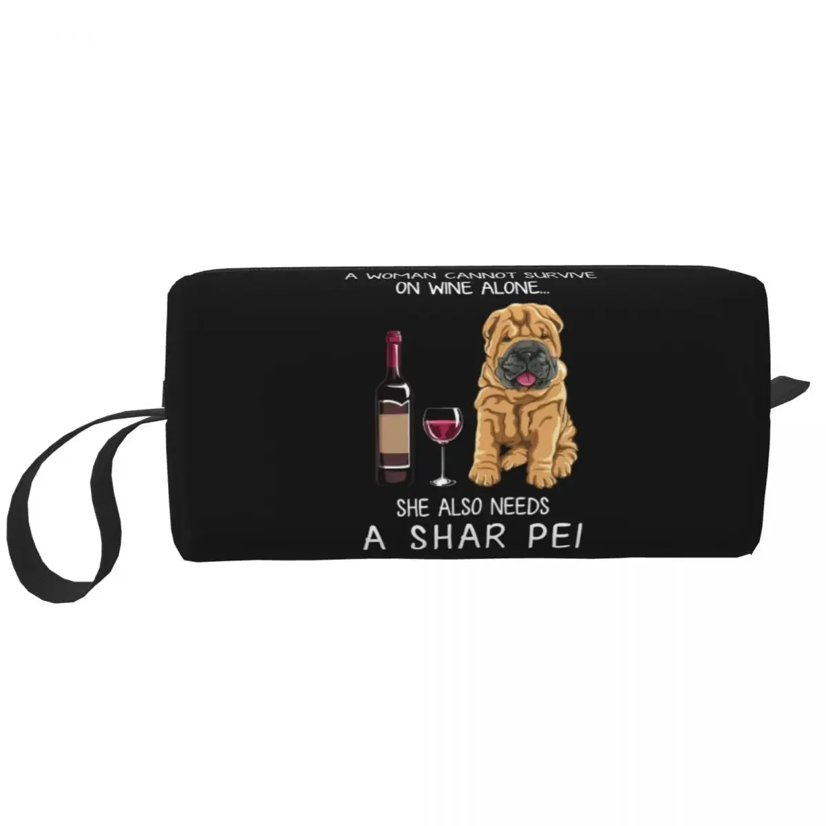 

Shar Pei And Wine смешная косметичка для собак для женщин, щенков, влюбленных, косметический Органайзер для макияжа, женская косметичка для хранения
