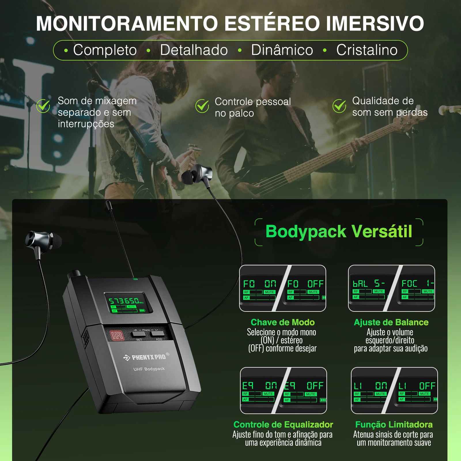 Wireless In Ears Monitor System Phenyx Pro PTM-10 Stereo Stage Return Bodypack Receiver IEM system 900MHz/500MHz Frequency Band