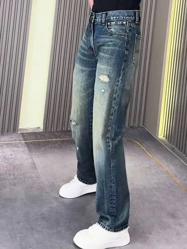 Men's Destroyed Frayed Ripped Denim Jeans - Image 4