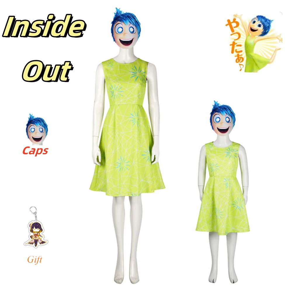Inside Out 애니메이션 코스프레 여성 조이 성인 및 어린이 코스튬 의상, ..