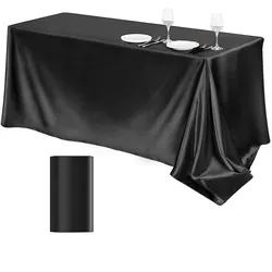 Rose Gold Satin Tablecloth - Nordic Elegance Wedding and Party Table Cover - 145x100cm (Black)