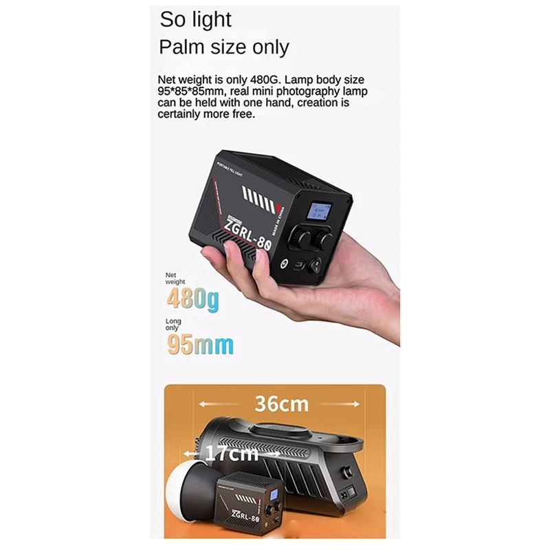 NEW 80W LED Video Light Bi-Color COB Photographic Studio Light 2500K-6500K 10000Mah For Video Livestreaming EU-PLUG