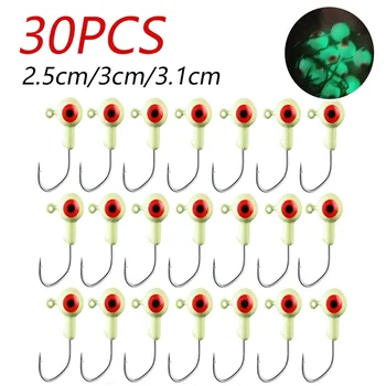 30pcs Fishing Hook Head Jig Lure Luminous Jig Head Hook Live Bait 3D Eyes Simulation Fishing Tackle for Outdoor Fishing 1