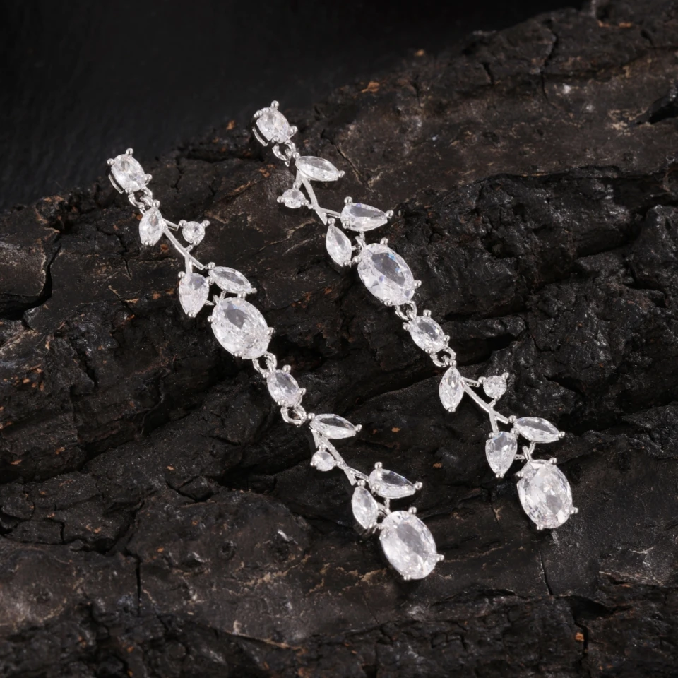 Long Wheatear Tassel Dangle Earrings Shiny Cubic Zirconia Charm for Women Wedding Party Jewelry Accessories