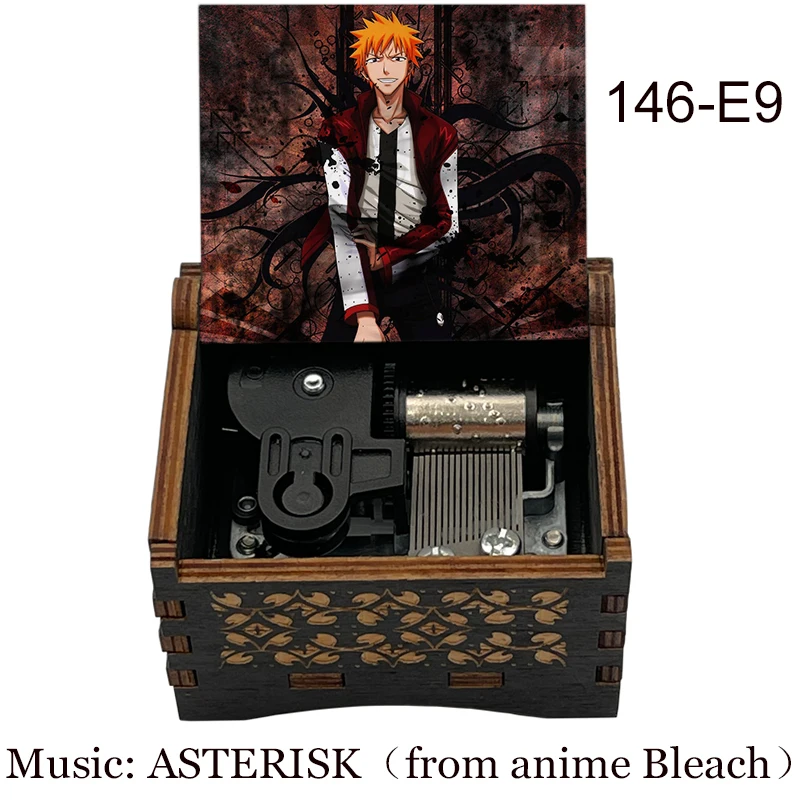 Anime BLEACH Kurosaki Ichigo Black Wooden Music Box Silver Self-winding Movement Study Desk Decoration Holiday Gifts for  5