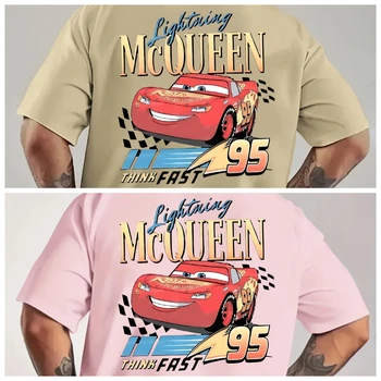 Disney Men's Car Lightning McQueen 95 Graphic T-shirt - "Speed Thrill" Design Summer Breathable Casual Short-sleeved