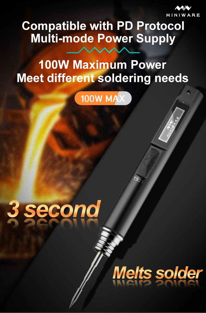 Original TS21 Soldering Iron Portable PD 100W 100-450℃ Adjustable Temperature Pr