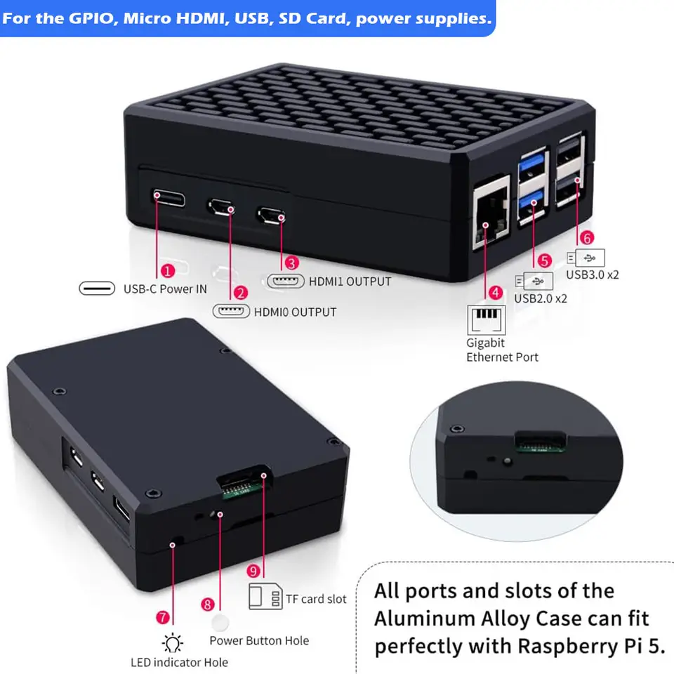 Passive Cooling Case for Raspberry Pi 5, Pi5 Aluminum Armor Case with Cooling Column and Thermal Pads for Raspberry Pi 5 4GB/8GB image 4